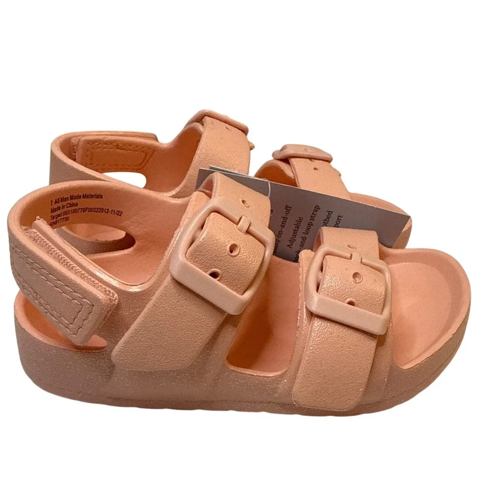 Cat & Jack Kids Size 7 Pink Glitter Adjustable Strap Sandals‎